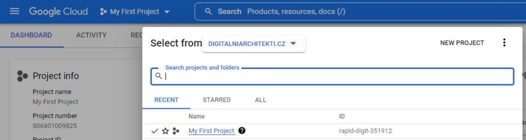 Google Cloud projekt: Krok 1