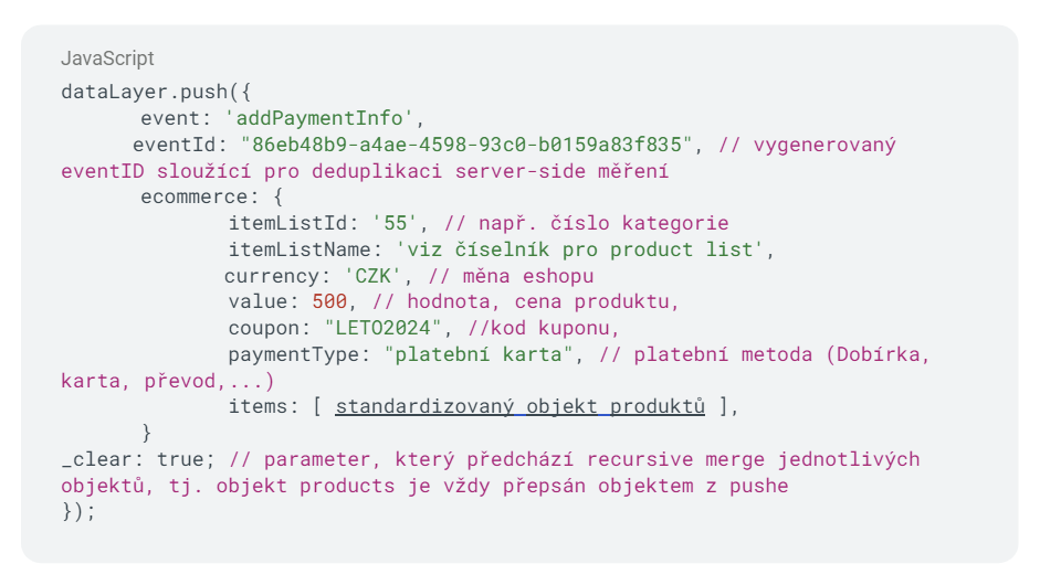 Ukázka kódu eventu add_payment_info